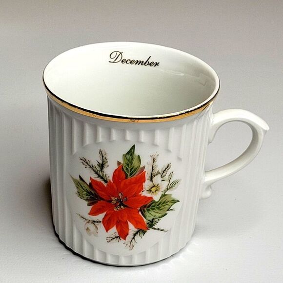 Crown D Other - Original Czechoslovakia Crown D DECEMBER Flower of The Month POINSETTIA Mug Cup